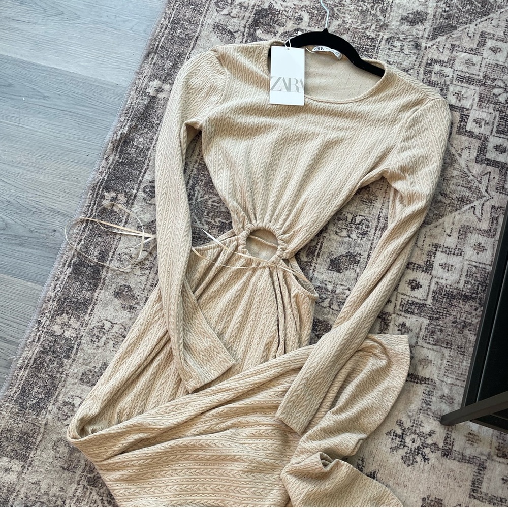 NWT Zara Long Sleeve Cut Out Maxi Dress